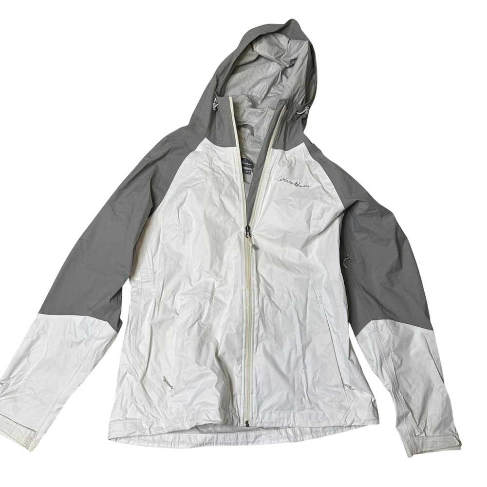 Eddie Bauer woman's  lightweight hooded shell raincoat windbreaker great white M